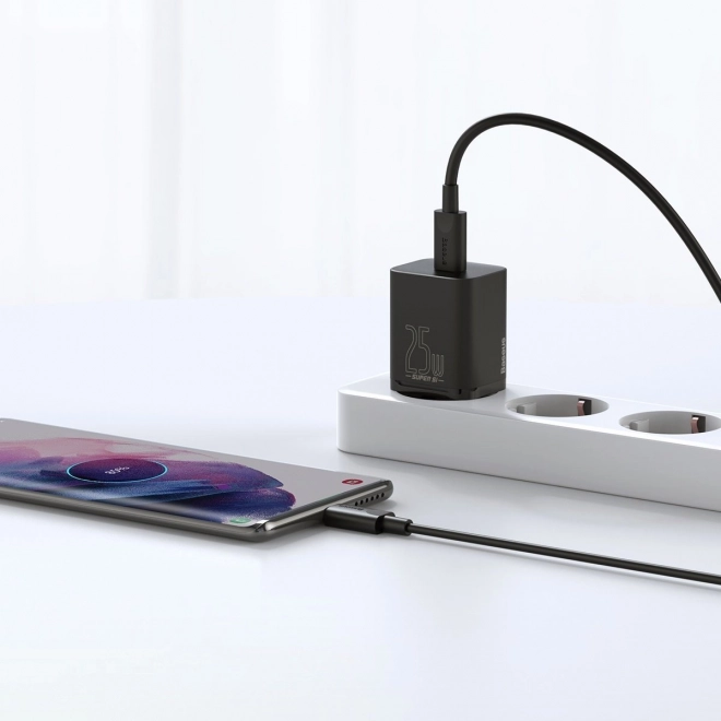 Baseus Super Si gyorstöltő 1C 25W USB-C kábellel 1m fekete