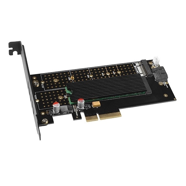 Adapter beépített PCIe x4 to M.2 NVMe M-key + SATA B-key hűtőventilátor