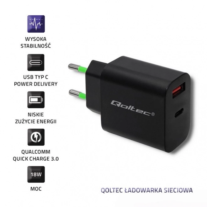 Hálózati töltő USB-C és USB QC 3.0 csatlakozóval