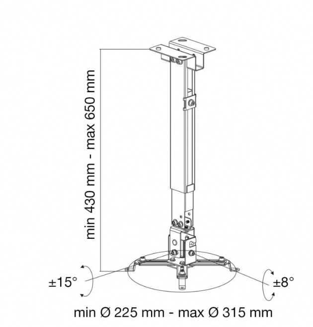 Fali-mennyezeti projektor tartó, 43-65cm, 20kg