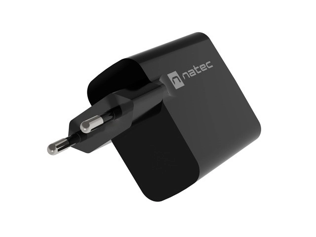 Hálózati töltő Natec Ribera GAN USB-A és USB-C 45W fekete
