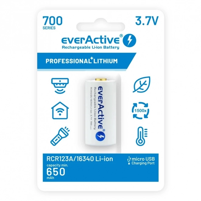 EverActive 16340 lítium-ion akkumulátor 700 mAh micro USB-vel