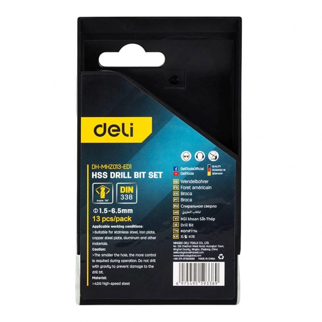 Deli Tools gyorsacél fúrószár készlet 13 db