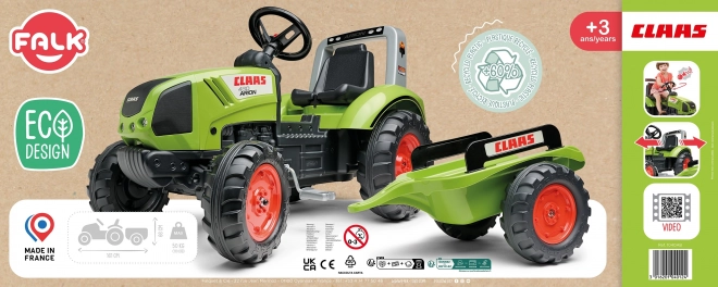 FALK Traktor pedálos Claas Arion 430 utánfutóval