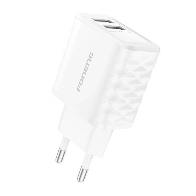 Foneng hálózati töltő 2xUSB-A 2.4A fehér + Lightning kábel