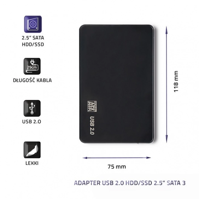 Fekete HDD/SSD Tárolóház 2.5 SATA3 USB 2.0