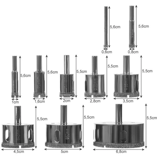 Otwornice diamentowe szett 10 db