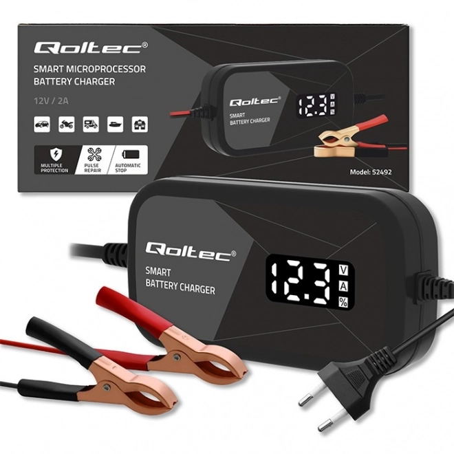 Intelligens 12V 2A akkumulátor töltő AGM GEL-hez LCD kijelzővel