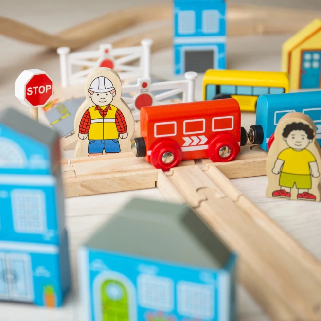 Bigjigs Rail fa vonatkészlet város és falu 91 darab