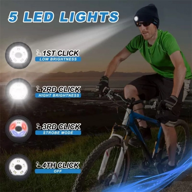 LED lámpás sapka beépített Bluetooth fülhallgatókkal, fekete
