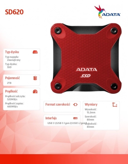 Külső SSD Meghajtó Piros 2TB