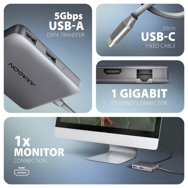 Axagon HMC-5HL többportos USB-C hub 5 az 1-ben dokkolóállomás