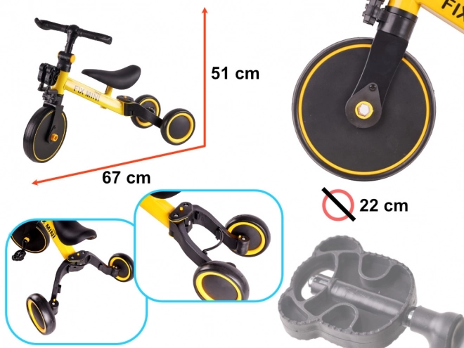 Trike Fix Mini 3 az 1-ben fehér tricikli – Sárga