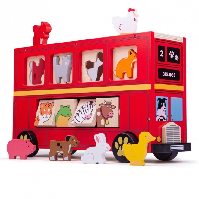 Bigjigs Toys Fa Busz Állatokkal