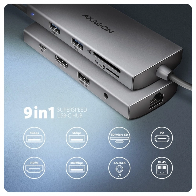 Multifunkciós USB-C HUB 9in1 - AXAGON