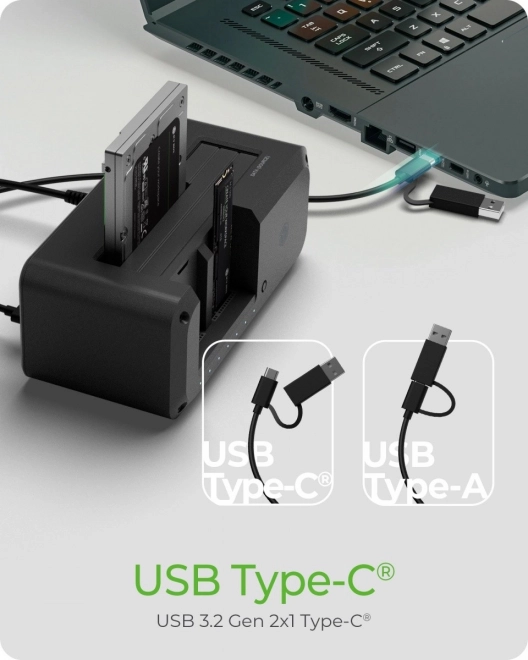 Klonáló és dokkolóállomás HDD/SSD és M.2 meghajtókhoz USB 3.2 Gen 1 Type-C