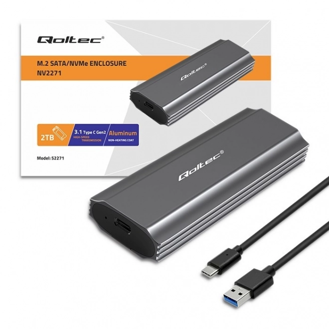 Qoltec hordozható M.2 SSD külső ház - akár 2TB, USB-C, SATA és NVMe támogatás
