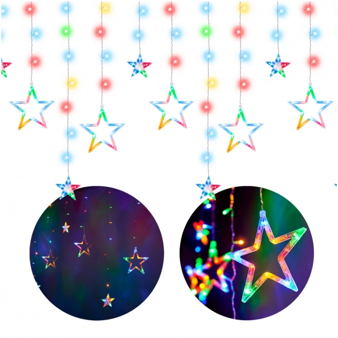 Led fényfüggöny csillagokkal 138 led hideg fehér – színes