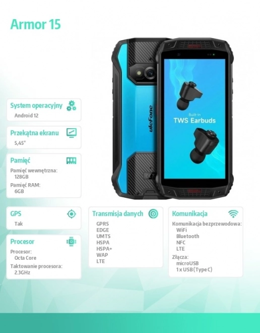 Armor 15 5.45" 6/128GB IP68/IP69K 6600mAh DualSIM okostelefon Beépített fejhallgató – Kék