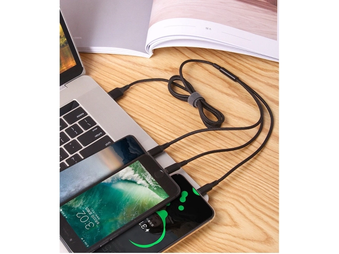 3in1 usb kábel telefonhoz villám kábel iphone micro usb type-c 1.2 m – Fekete