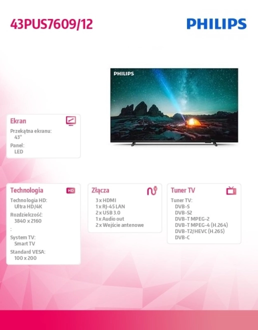 43 hüvelykes LED televízió 43PUS7609/12