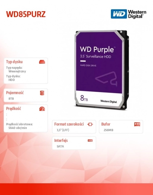 Megbízható Purple megfigyelő merevlemez 8TB