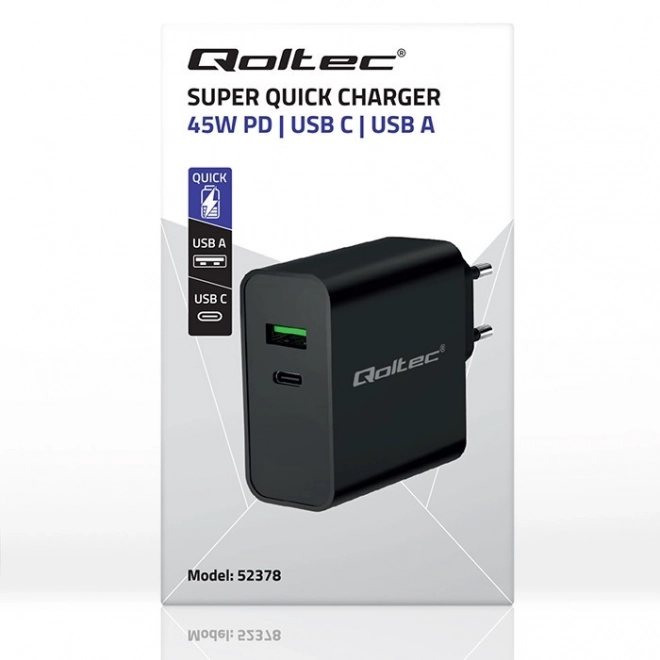 Szupergyors PD töltő USB-C és USB porttal, fekete