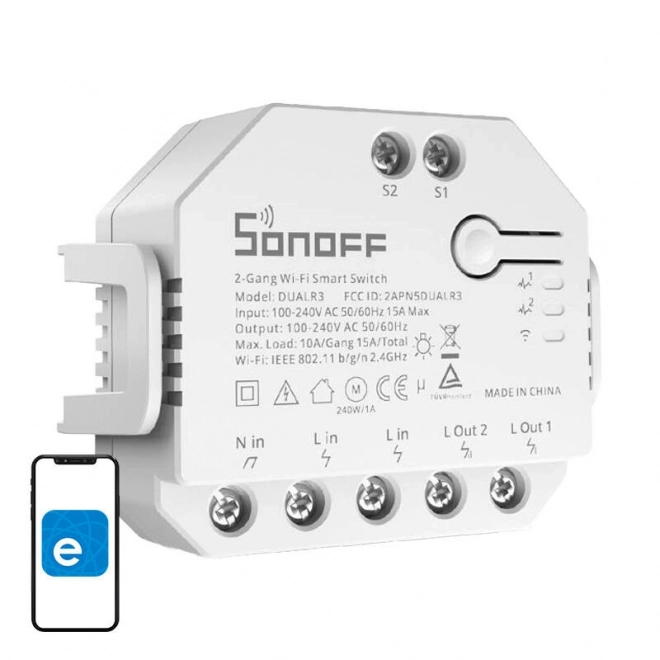 Intelligens WiFi kapcsoló Sonoff Dual R3