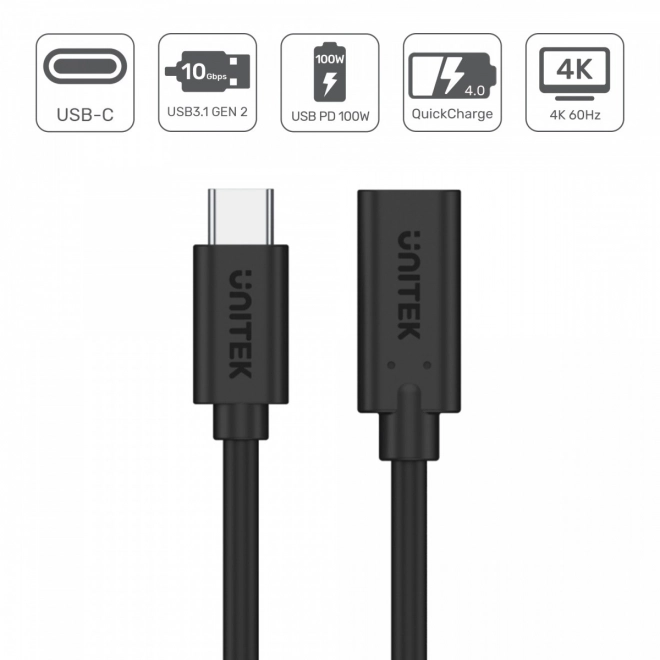 Unitek USB-C 3.1 hosszabbító kábel 10Gbps 4K PD 100W 1m