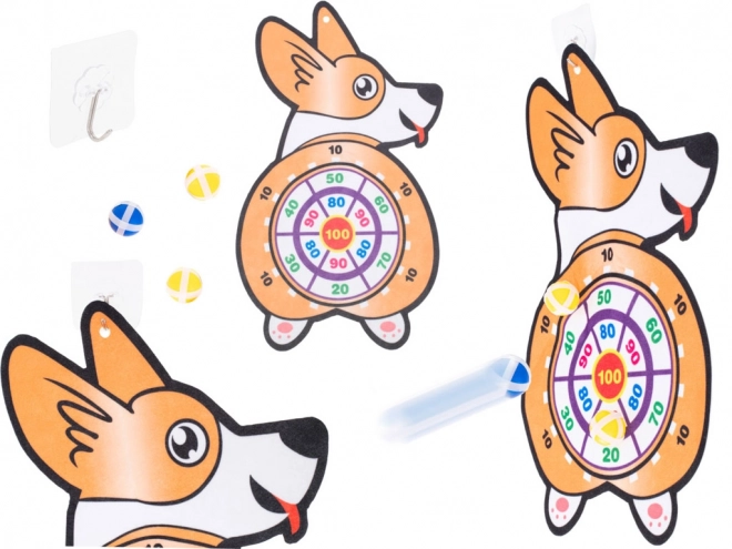 corgi formájú darts játék szett tapadós labdákkal