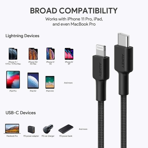 Nylon Lightning-USB C kábel 2m – AUKEY