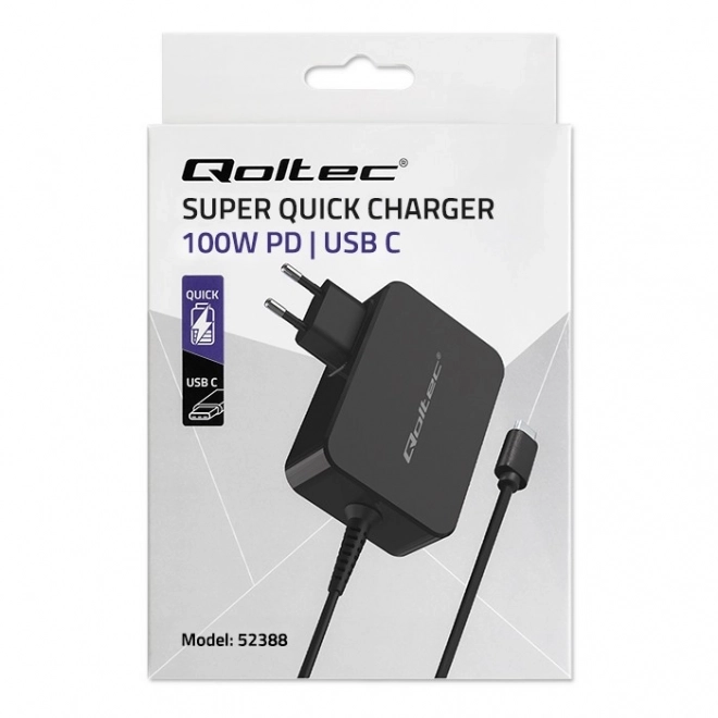 Qoltec Gan Power Pro fekete USB-C töltő