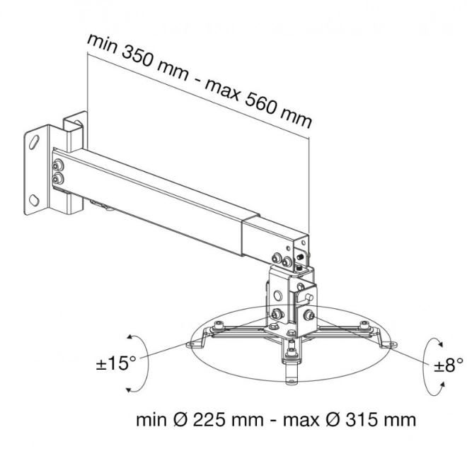 Fali-mennyezeti projektor tartó, 43-65cm, 20kg