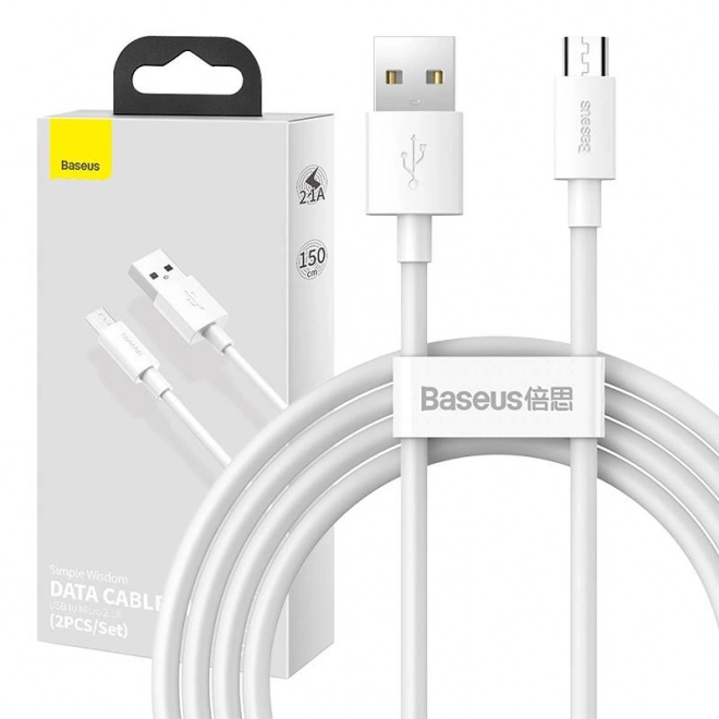 baseus usb micro data kábel szett 2.1a 1.5m fehér