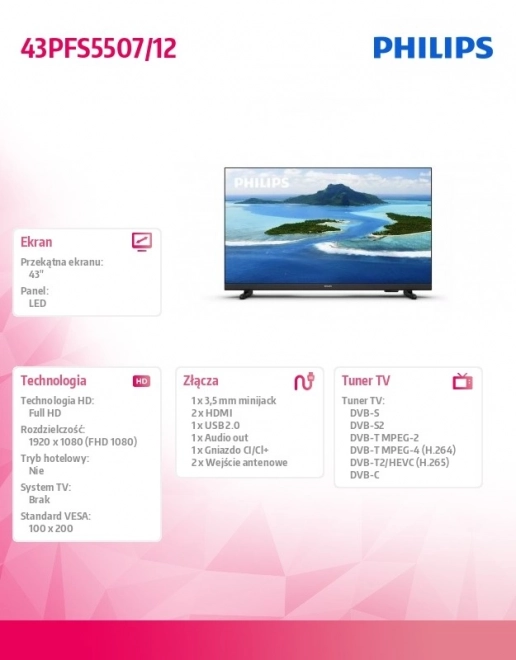 43 hüvelykes LED TV 43PFS5507/12