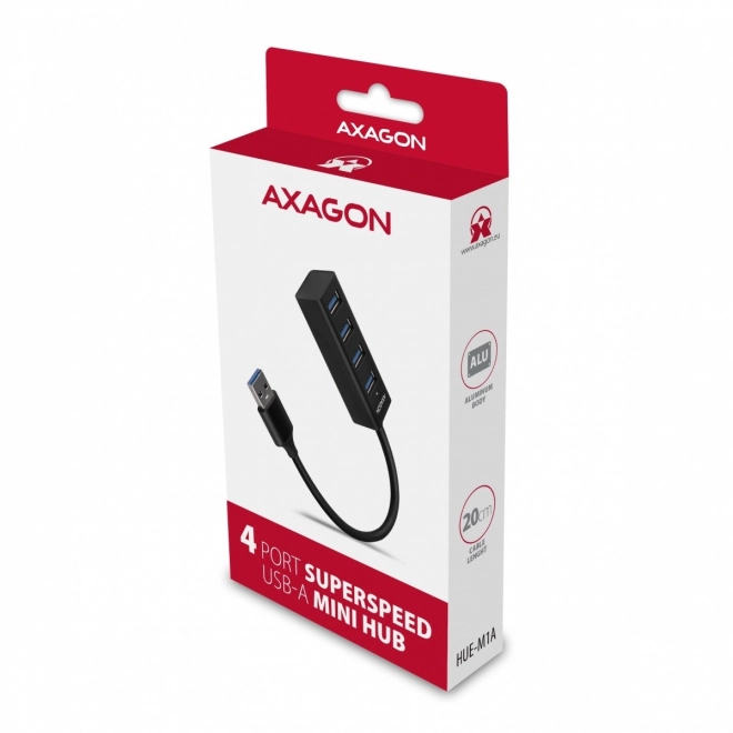 Axagon hordozható mini fém 4-portos USB hub