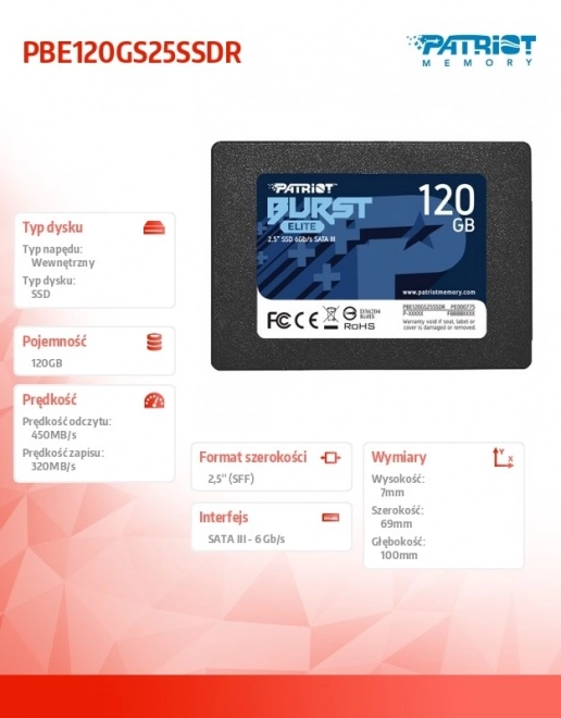 Patriot Burst Elite 120GB SSD Meghajtó