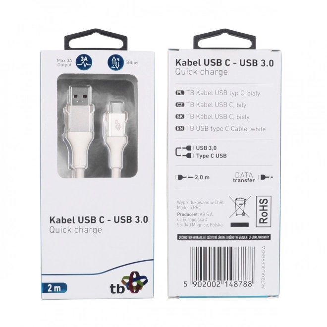 Usb 3.0 - Usb c prémium kábel 2m fehér