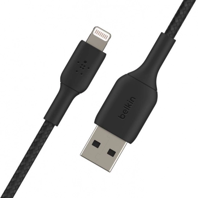 Fekete fonott USB-Lightning kábel 15cm