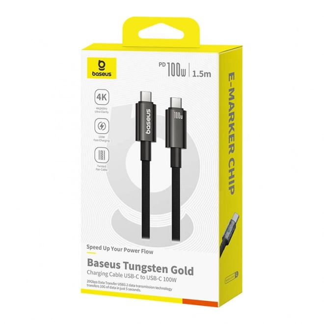 Baseus USB-C - USB-C töltőkábel Tungsten Gold 100W 1,5m fekete