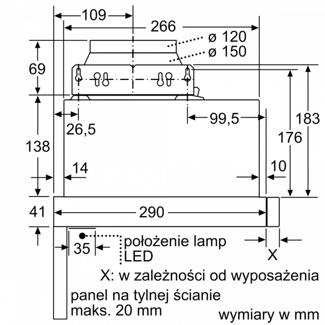 Fehér beépíthető páraelszívó