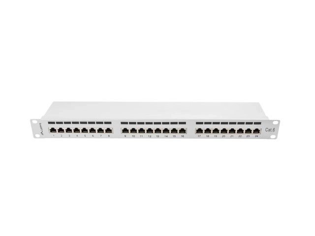 Szürke árnyékolt 24 portos patch panel 1U Kategória 6