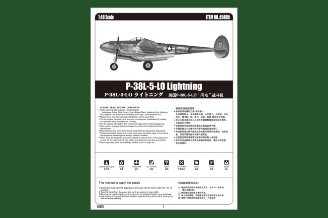 P-38L-5-L0 Lightning amerikai harci repülőgép műanyag modell