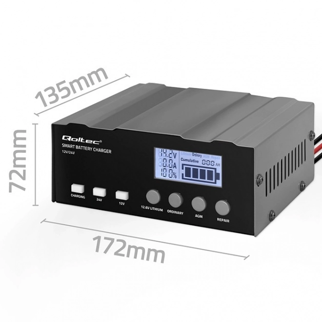 Intelligens mikroprocesszoros akkumulátortöltő 12V, 24V LCD kijelzővel