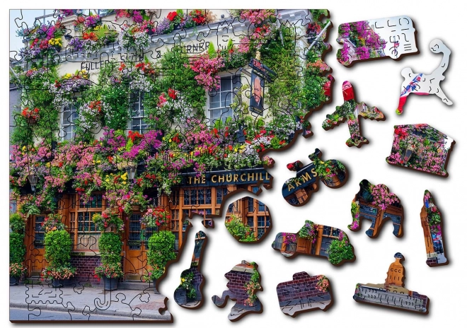 fából készült puzzle londoni kocsma 2 az 1-ben, 75 darab