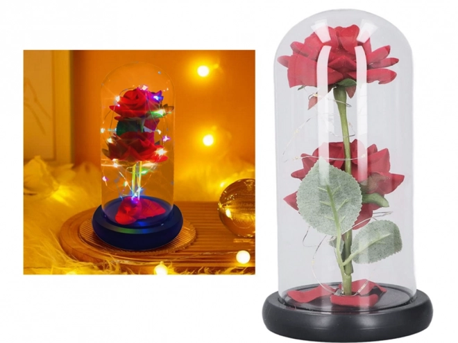 Örök rózsa üvegben LED RGB világítással