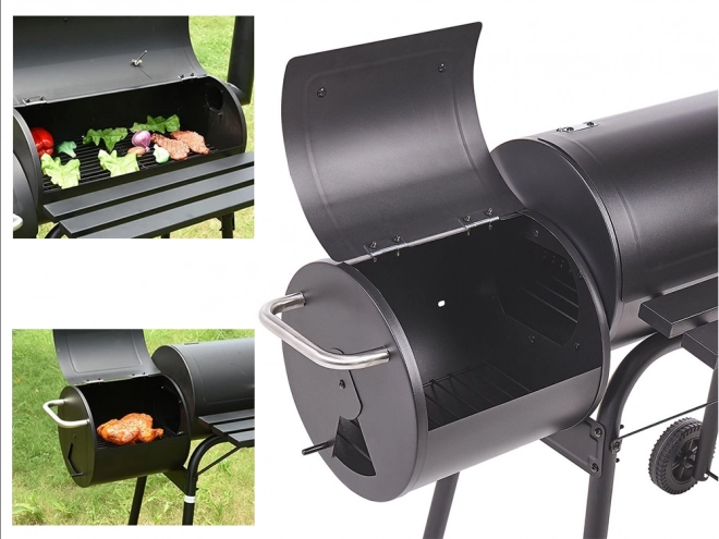 Kerti grill faszénnel és füstölővel, kerekekkel