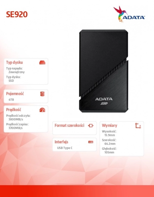 Külső SSD meghajtó USB4C 4TB fekete