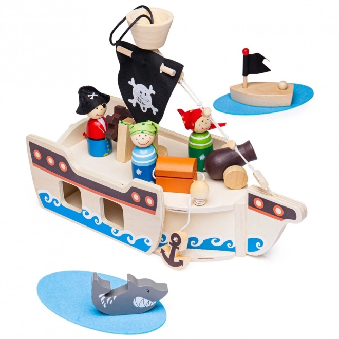 Fából készült kalózhajó kiegészítőkkel a Bigjigs Toys-tól