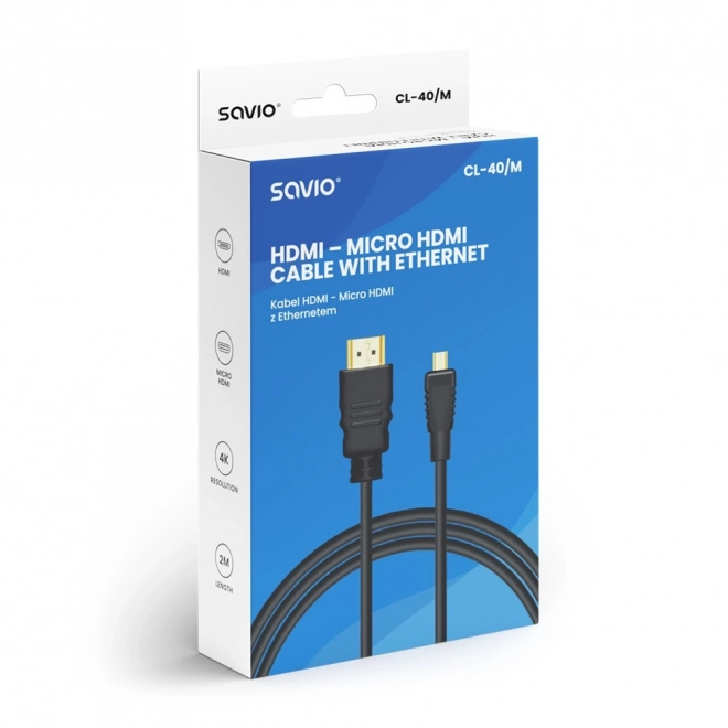 Hdmi kábel Ethernettel - mikro HDMI kapcsolat, 2m hosszú